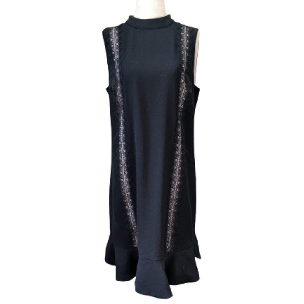 CeCe Black Sleeveless Lace Detail Dress Sz 8